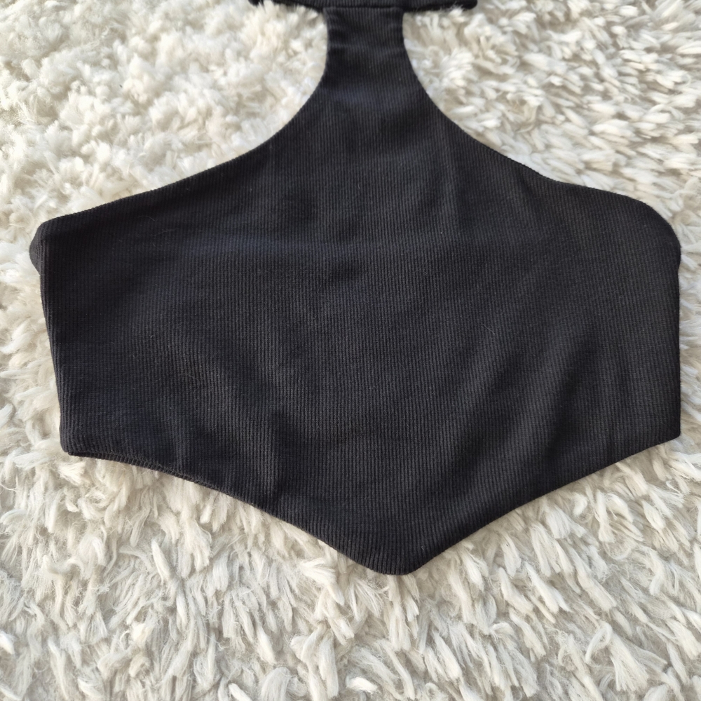 ☆5/$15☆Black Ribbed Halter Neck Crop Top with Collar | Size XS - Picture 7 of 13